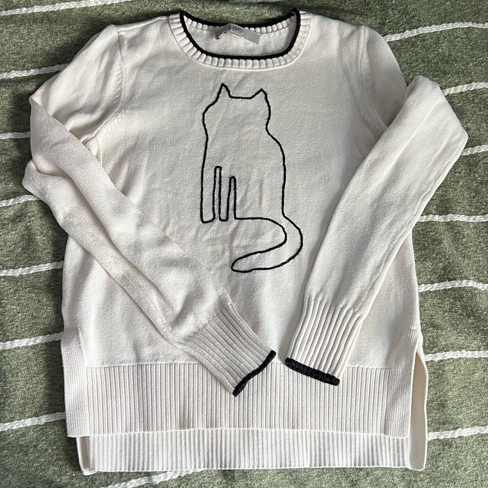Cute knit embroidered Cat outline sweater Anne Taylor’s Loft